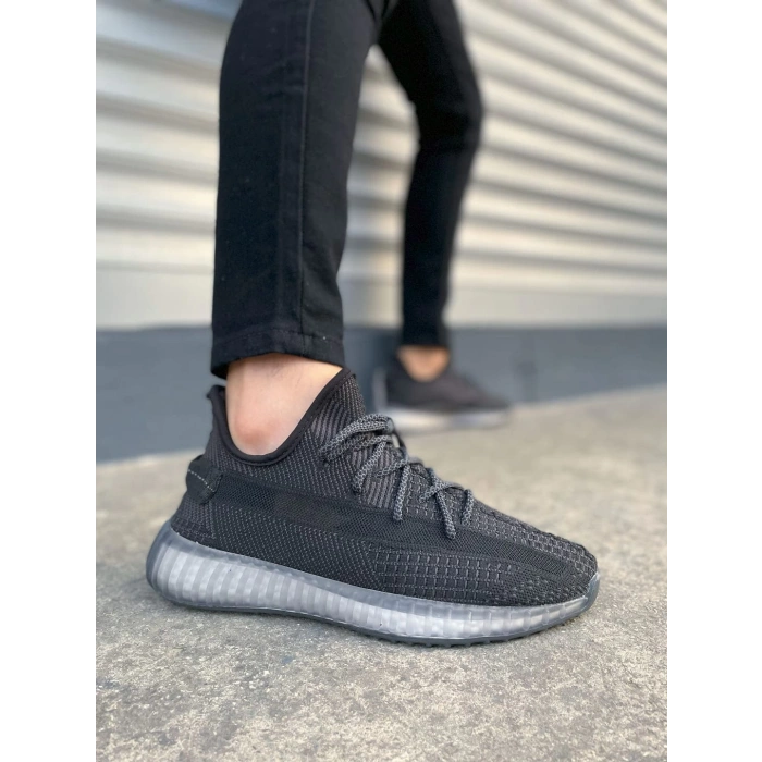 JY305 Pulse Bağcıklı Triko Kumaş Erkek Günlük Spor Ayakkabı TBT - Siyah