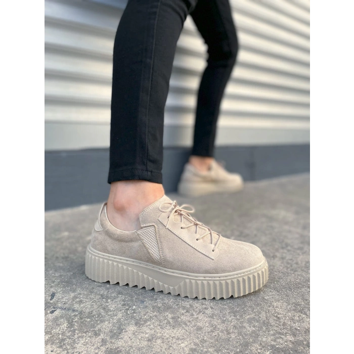 JY502 Bold Bağcıklı Süet Erkek Günlük Sneaker Ayakkabı SKT - Krem
