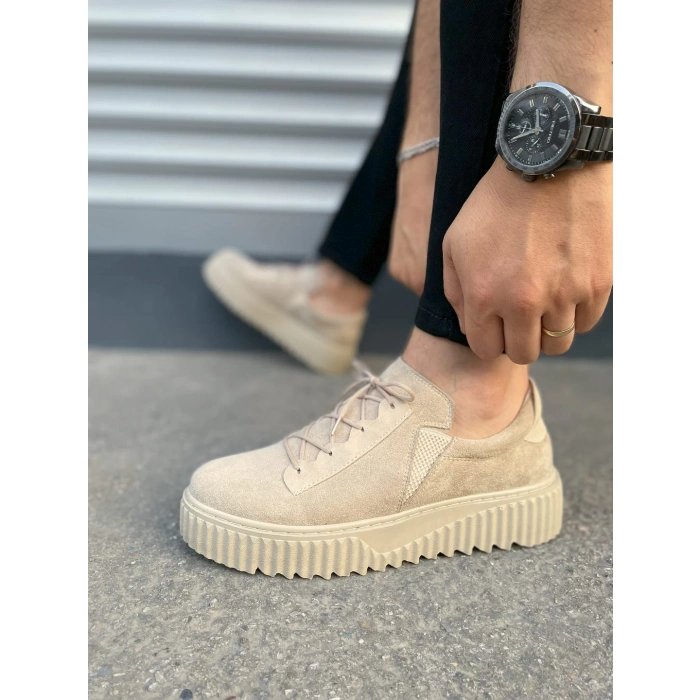 JY502 Bold Bağcıklı Süet Erkek Günlük Sneaker Ayakkabı SKT - Krem