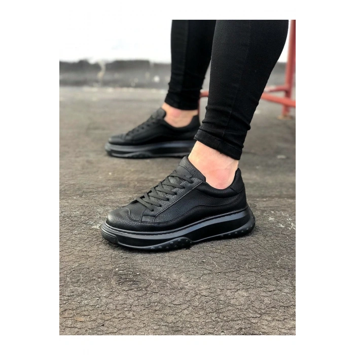 JY507 Alone Bağcıklı Cilt Erkek Günlük Sneaker Ayakkabı CST Siyah