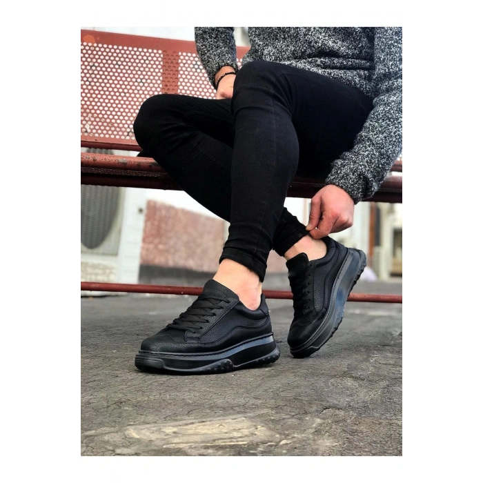 JY507 Alone Bağcıklı Cilt Erkek Günlük Sneaker Ayakkabı CST Siyah