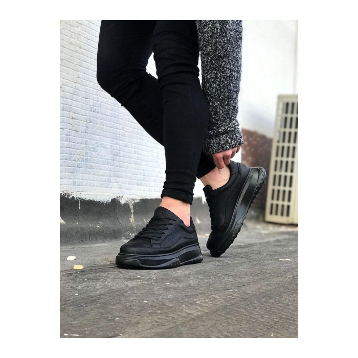 JY507 Alone Bağcıklı Cilt Erkek Günlük Sneaker Ayakkabı CST Siyah