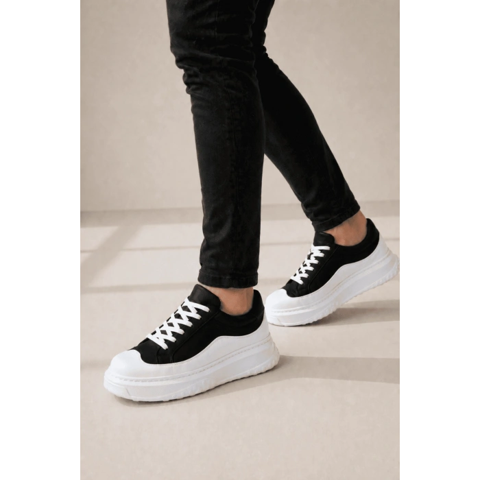 JY507 Dara Bağcıklı Süet Cilt Erkek Günlük Sneaker Ayakkabı SCBT Siyah/Beyaz