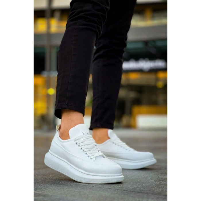 JY814 Axel Bağcıklı Cilt Erkek Günlük Sneaker Ayakkabı CBT Beyaz
