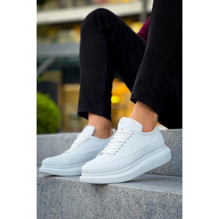 JY814 Axel Bağcıklı Cilt Erkek Günlük Sneaker Ayakkabı CBT Beyaz