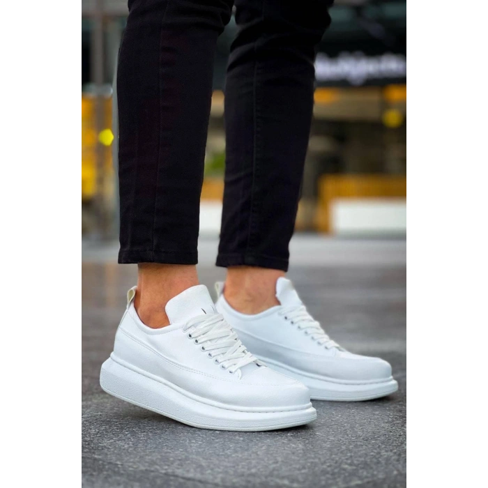 JY814 Axel Bağcıklı Cilt Erkek Günlük Sneaker Ayakkabı CBT Beyaz