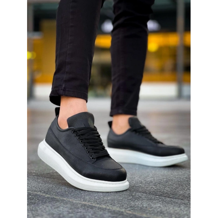 JY814 Axel Bağcıklı Cilt Erkek Günlük Sneaker Ayakkabı CBT Siyah