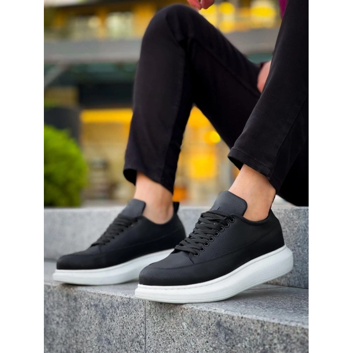 JY814 Axel Bağcıklı Cilt Erkek Günlük Sneaker Ayakkabı CBT Siyah