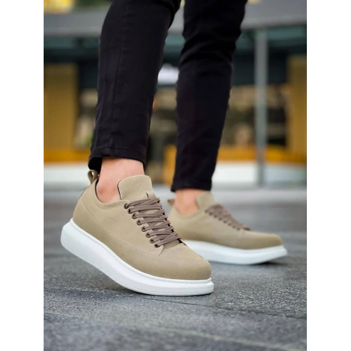 JY814 Axel Bağcıklı Süet Erkek Günlük Sneaker Ayakkabı SBT Krem
