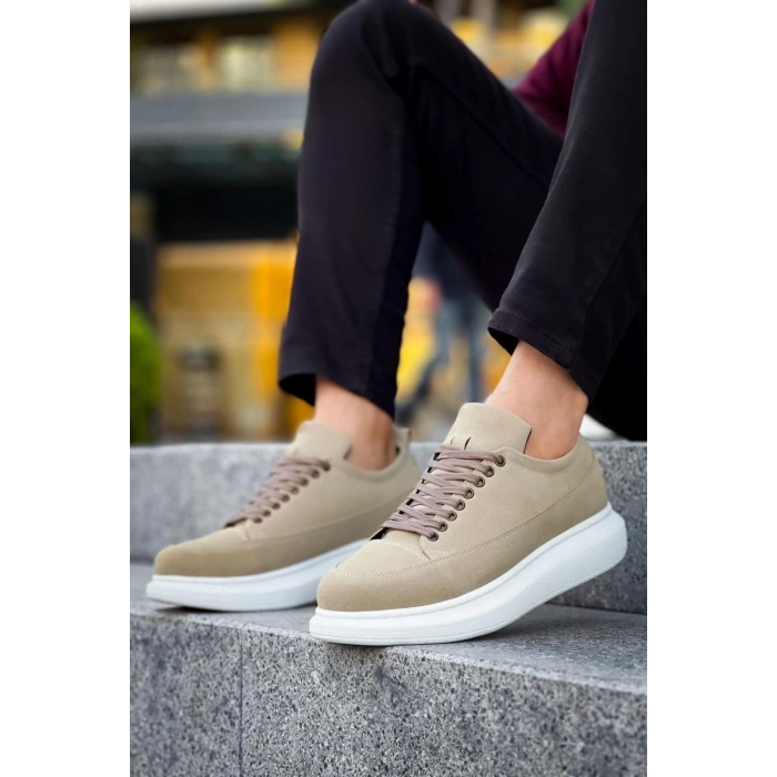 JY814 Axel Bağcıklı Süet Erkek Günlük Sneaker Ayakkabı SBT Krem