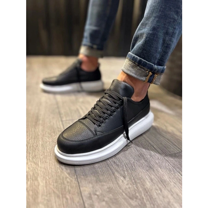 JY914 Drake Bağcıklı Cilt Erkek Günlük Sneaker Ayakkabı CBT Siyah