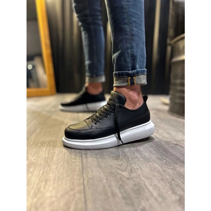 JY914 Drake Bağcıklı Cilt Erkek Günlük Sneaker Ayakkabı CBT Siyah