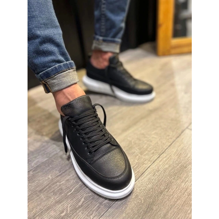 JY914 Drake Bağcıklı Cilt Erkek Günlük Sneaker Ayakkabı CBT Siyah