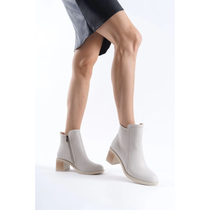 LARISSA Fermuarlı Ortopedik Taban Topuklu Kadın Bot  CKT - Krem