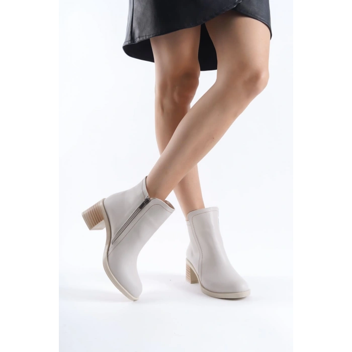 LARISSA Fermuarlı Ortopedik Taban Topuklu Kadın Bot  CKT - Krem