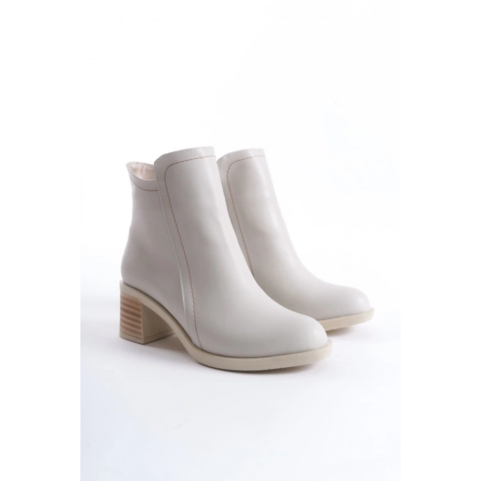 LARISSA Fermuarlı Ortopedik Taban Topuklu Kadın Bot  CKT - Krem