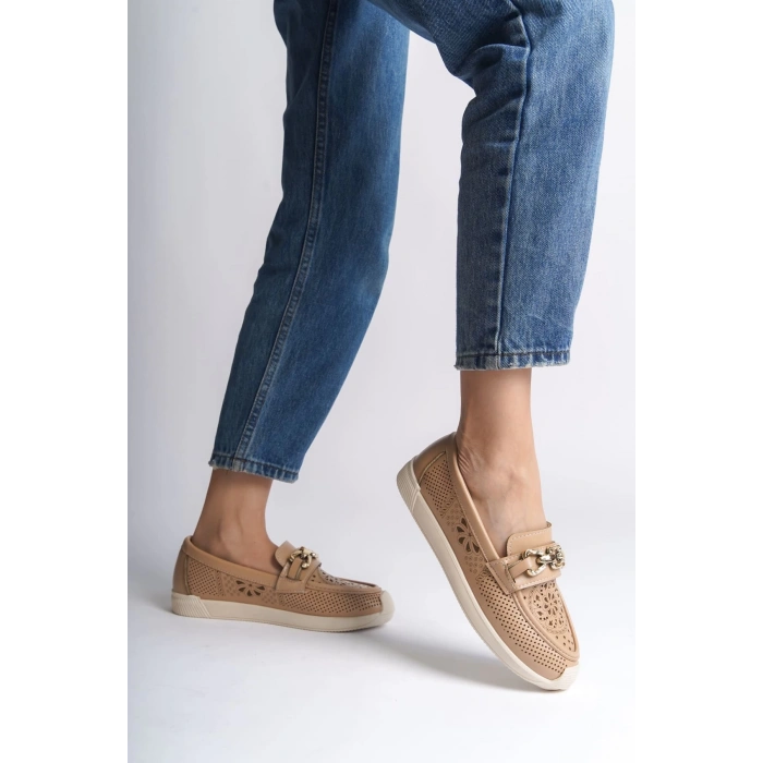 LAYLA Bağcıksız Ortopedik Rahat Taban Çiçek Desenli Kadın Babet Ayakkabı  CKT - Ten