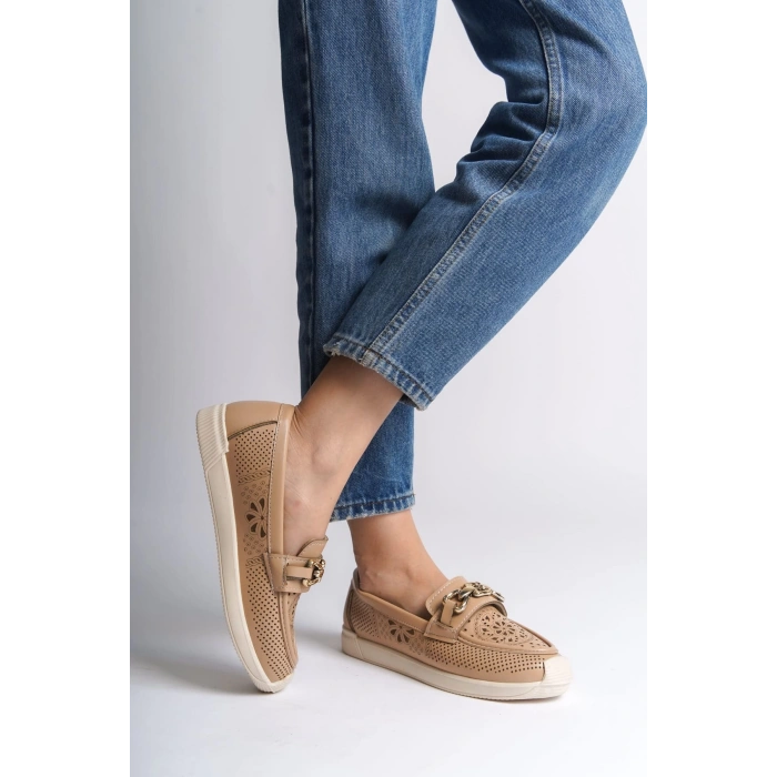 LAYLA Bağcıksız Ortopedik Rahat Taban Çiçek Desenli Kadın Babet Ayakkabı  CKT - Ten