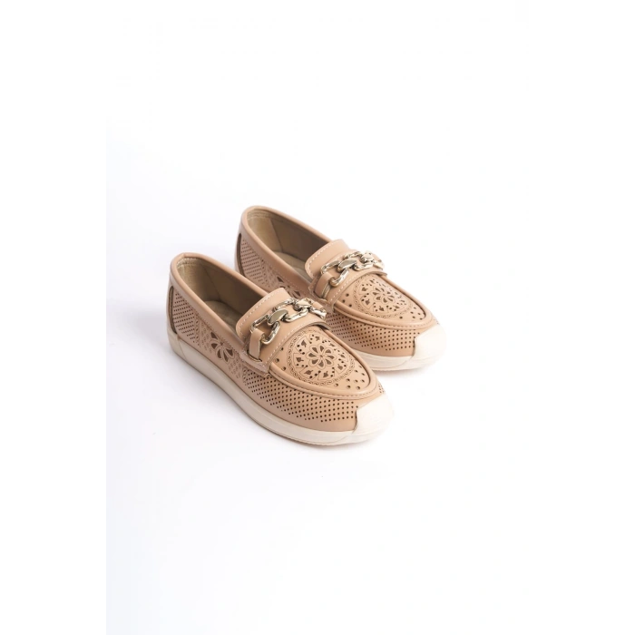 LAYLA Bağcıksız Ortopedik Rahat Taban Çiçek Desenli Kadın Babet Ayakkabı  CKT - Ten