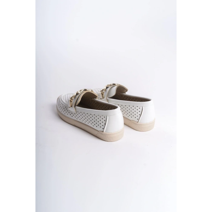 LAYLA Bağcıksız Ortopedik Rahat Taban Kalp Desenli Kadın Babet Ayakkabı  CKT - Beyaz