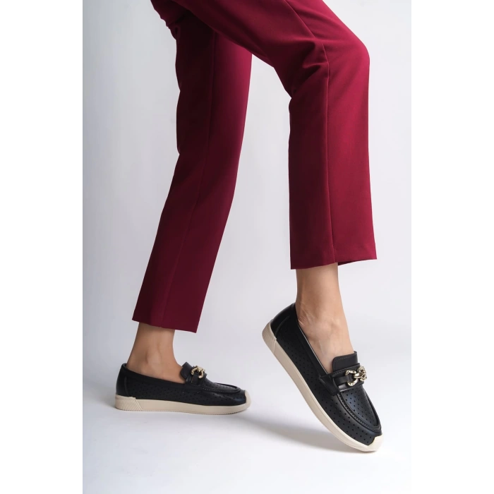 LAYLA Bağcıksız Ortopedik Rahat Taban Kalp Desenli Kadın Babet Ayakkabı CKT - Siyah