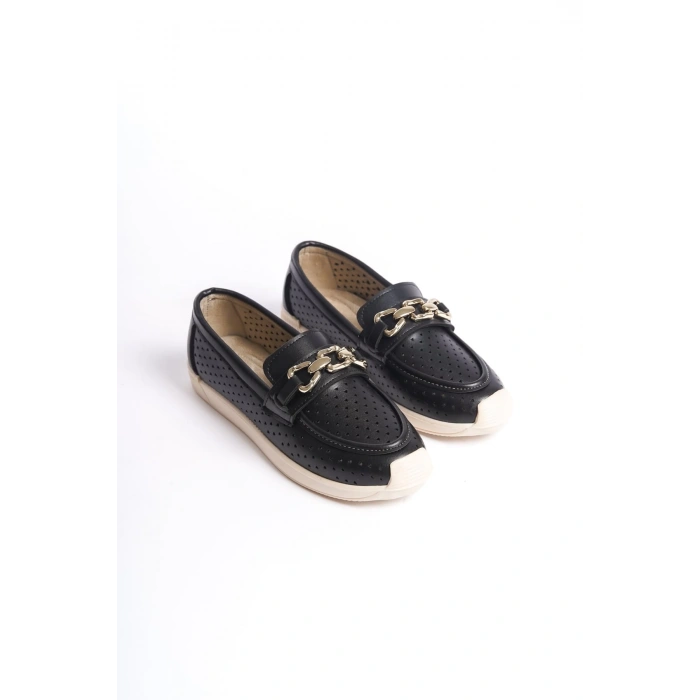 LAYLA Bağcıksız Ortopedik Rahat Taban Kalp Desenli Kadın Babet Ayakkabı CKT - Siyah