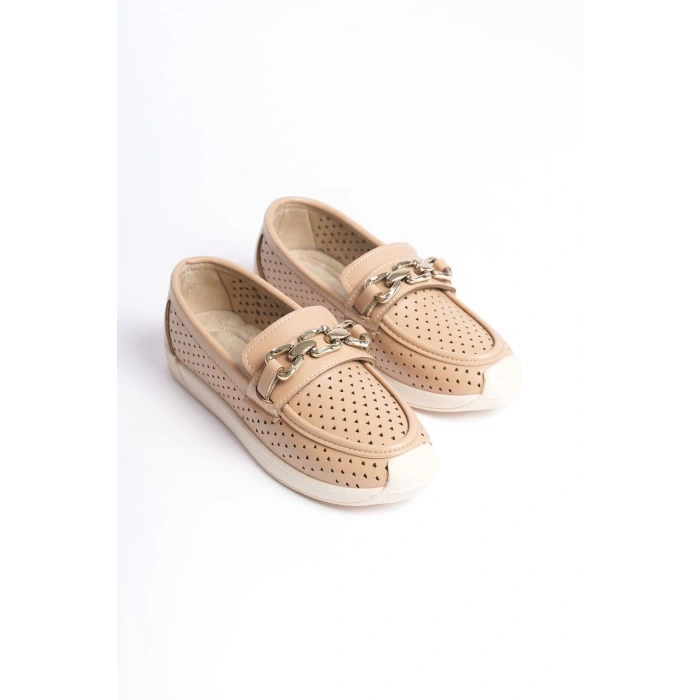 LAYLA Bağcıksız Ortopedik Rahat Taban Kalp Desenli Kadın Babet Ayakkabı CKT - Ten