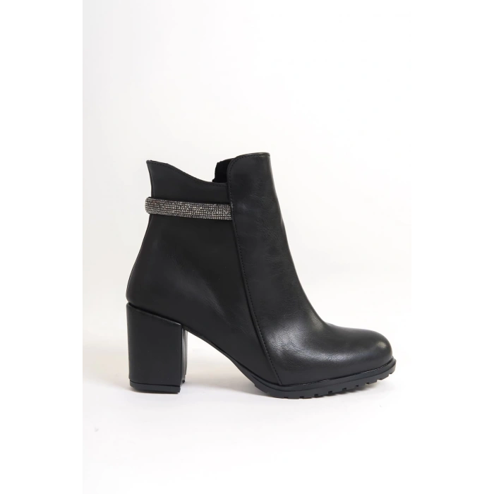 LIA Fermuarlı Ortopedik Taban Taşlı Topuklu Kadın Bot  CST - Siyah