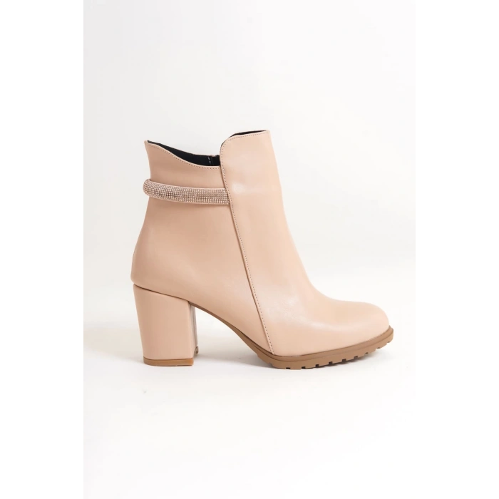 LIA Fermuarlı Ortopedik Taban Taşlı Topuklu Kadın Bot CTT - Ten