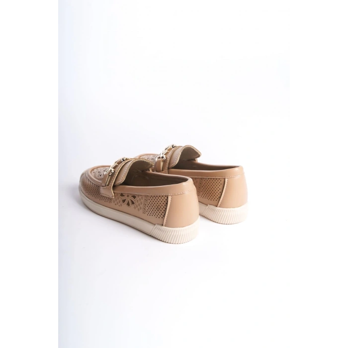 LILY Bağcıksız Ortopedik Rahat Taban Çiçek Desenli Kadın Babet Ayakkabı  CKT - Ten