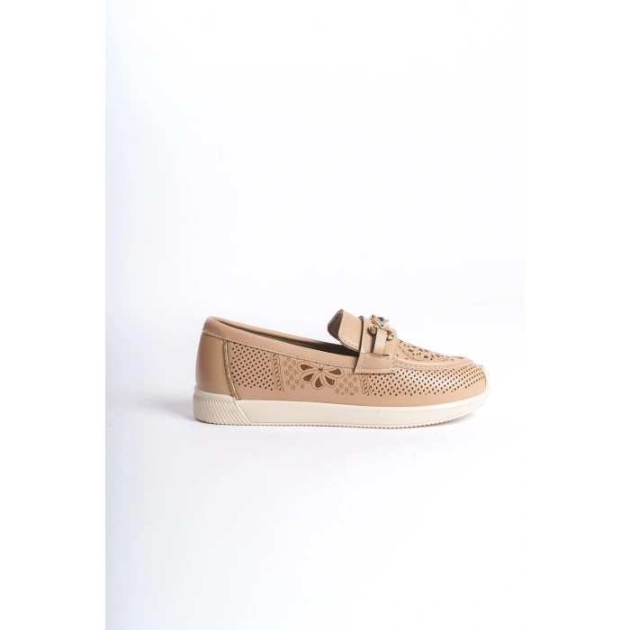 LILY Bağcıksız Ortopedik Rahat Taban Çiçek Desenli Kadın Babet Ayakkabı  CKT - Ten