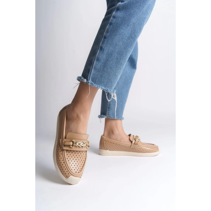 LILY Bağcıksız Ortopedik Rahat Taban Kalp Desenli Kadın Babet Ayakkabı CKT - Ten