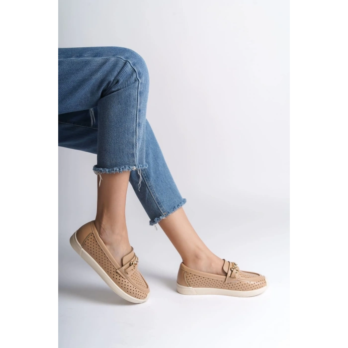 LILY Bağcıksız Ortopedik Rahat Taban Kalp Desenli Kadın Babet Ayakkabı CKT - Ten