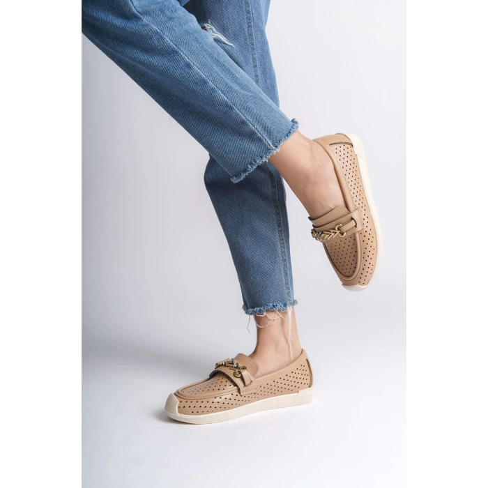 LILY Bağcıksız Ortopedik Rahat Taban Kalp Desenli Kadın Babet Ayakkabı CKT - Ten