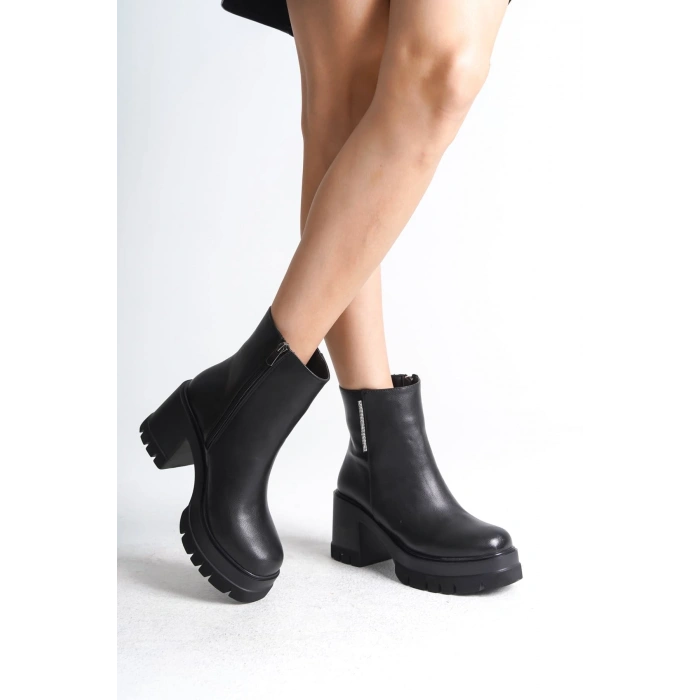 LISSE Fermuarlı Ortopedik Taban Kalın Topuklu Kadın Bot CST - Siyah