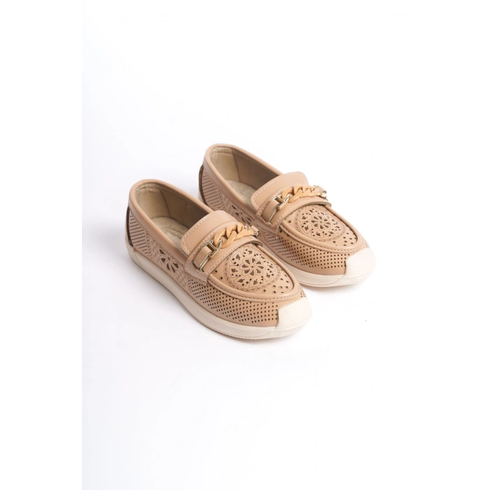 LIZY Bağcıksız Ortopedik Rahat Taban Çiçek Desenli Kadın Babet Ayakkabı CKT - Ten