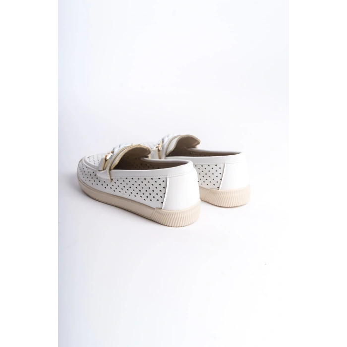 LIZY Bağcıksız Ortopedik Rahat Taban Kalp Desenli Kadın Babet Ayakkabı  CKT - Beyaz