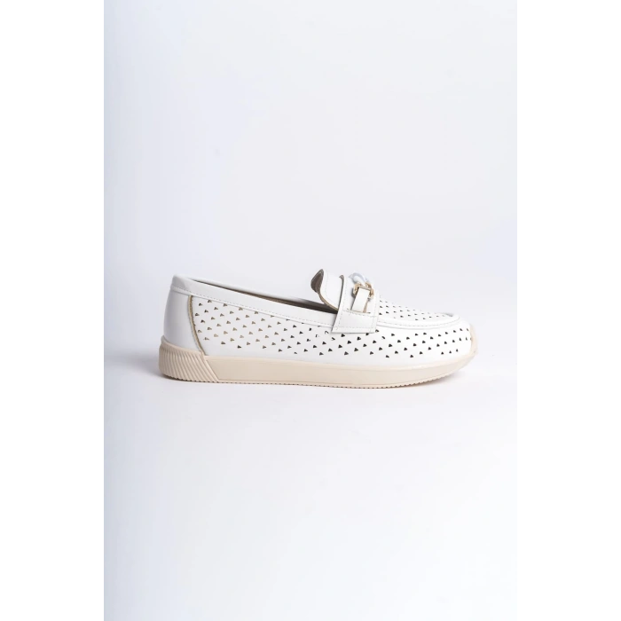 LIZY Bağcıksız Ortopedik Rahat Taban Kalp Desenli Kadın Babet Ayakkabı  CKT - Beyaz