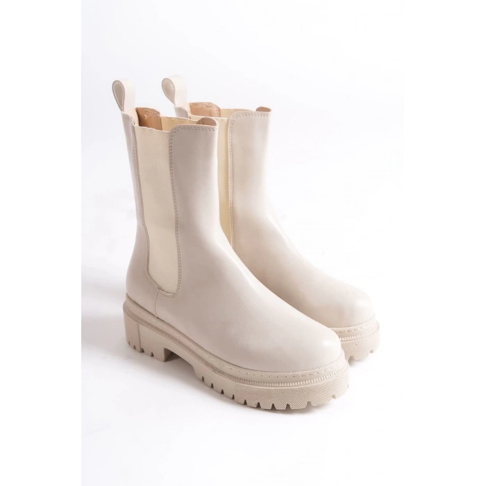 LORA Bağcıksız Lastikli Ortopedik Taban Kadın Bot  CKT - Krem