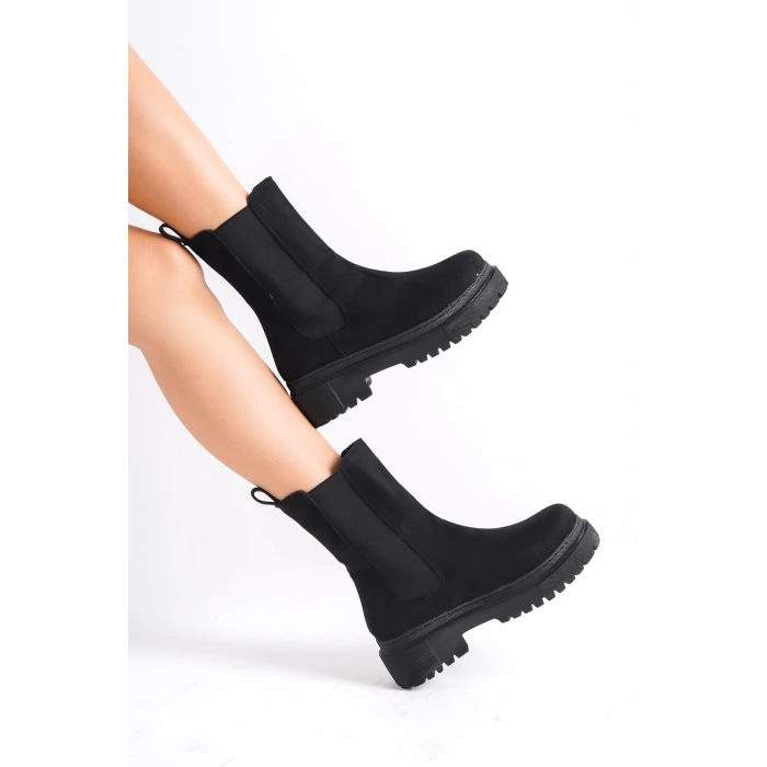 LORA Bağcıksız Lastikli Süet Ortopedik Taban Kadın Bot SST - Siyah