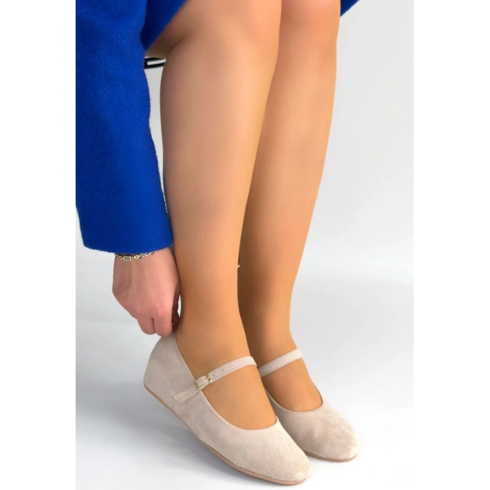 Lossa Bej Süet Kemerli Babet Ayakkabı