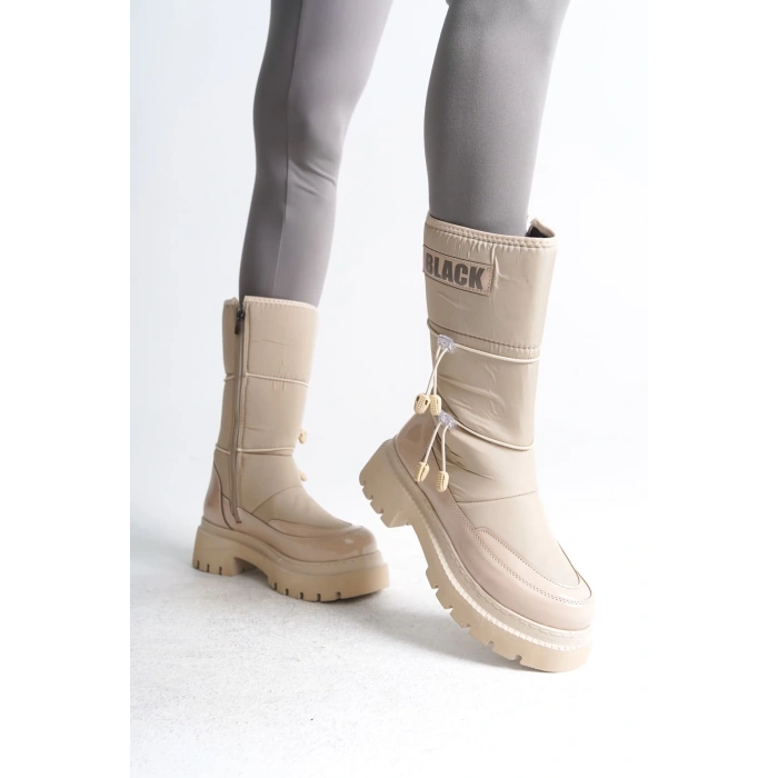 LUCY Lastikli Fermuarlı  Paraşüt Kumaş Rugan Kadın Bot  CKT - Krem