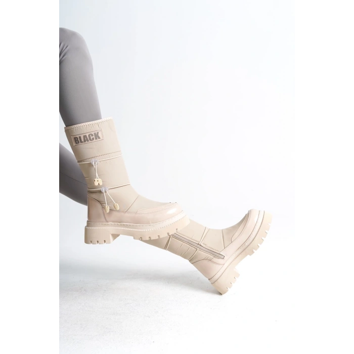 LUCY Lastikli Fermuarlı  Paraşüt Kumaş Rugan Kadın Bot  CKT - Krem