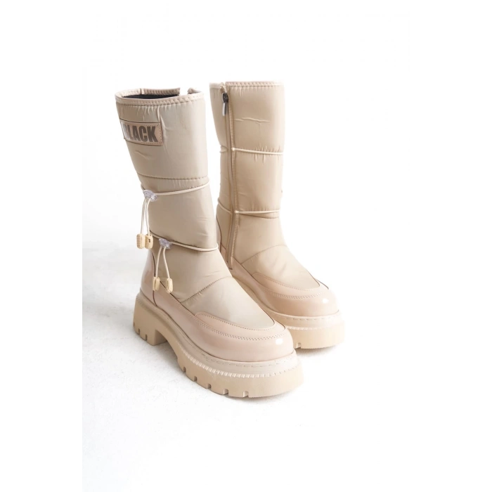 LUCY Lastikli Fermuarlı  Paraşüt Kumaş Rugan Kadın Bot  CKT - Krem