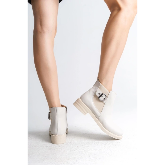 LUNA Fermuarlı Lastikli Ortopedik Taban Topuklu Kadın Bot CKT - Krem