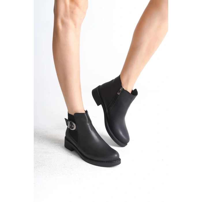 LUNA Fermuarlı Lastikli Ortopedik Taban Topuklu Kadın Bot  CST - Siyah