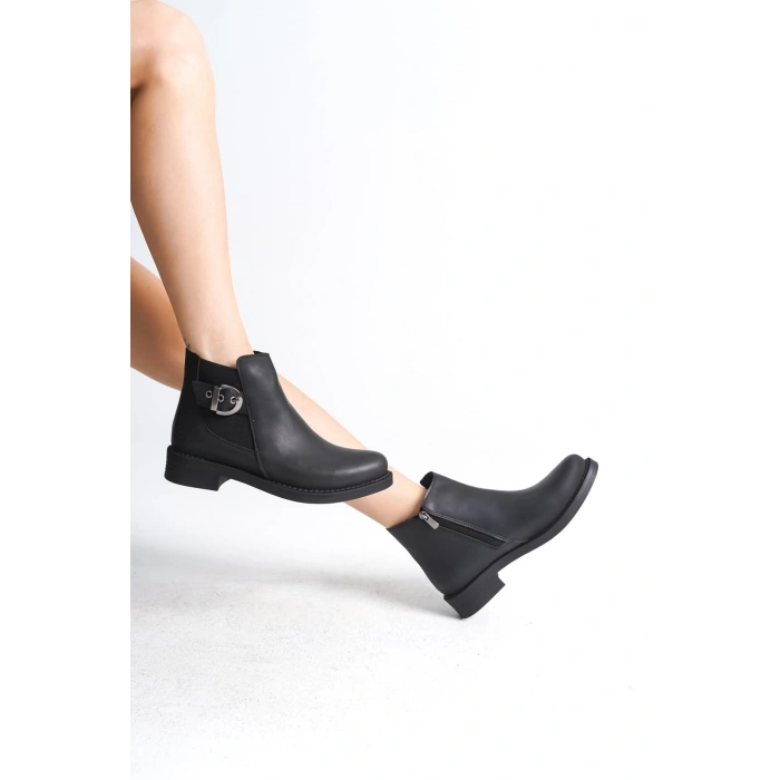 LUNA Fermuarlı Lastikli Ortopedik Taban Topuklu Kadın Bot  CST - Siyah