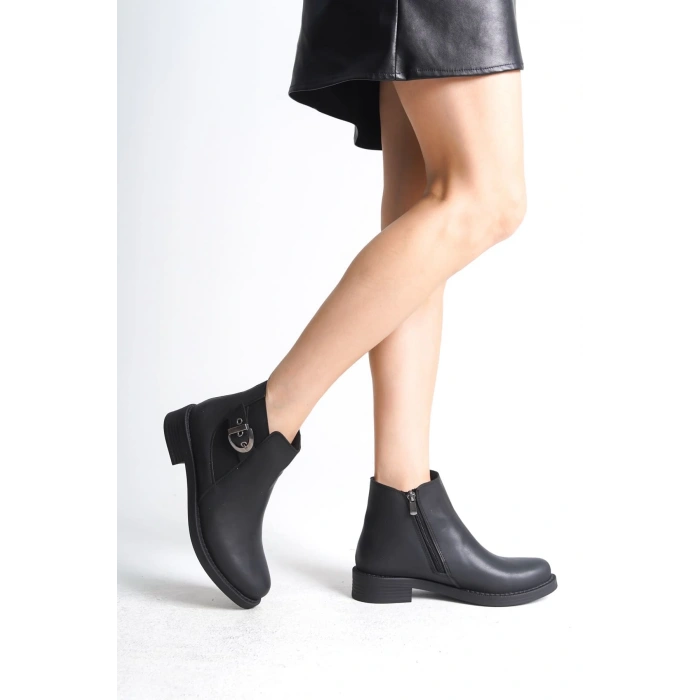 LUNA Fermuarlı Lastikli Ortopedik Taban Topuklu Kadın Bot  CST - Siyah