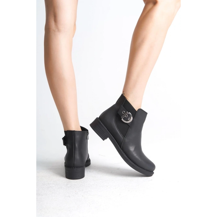 LUNA Fermuarlı Lastikli Ortopedik Taban Topuklu Kadın Bot  CST - Siyah