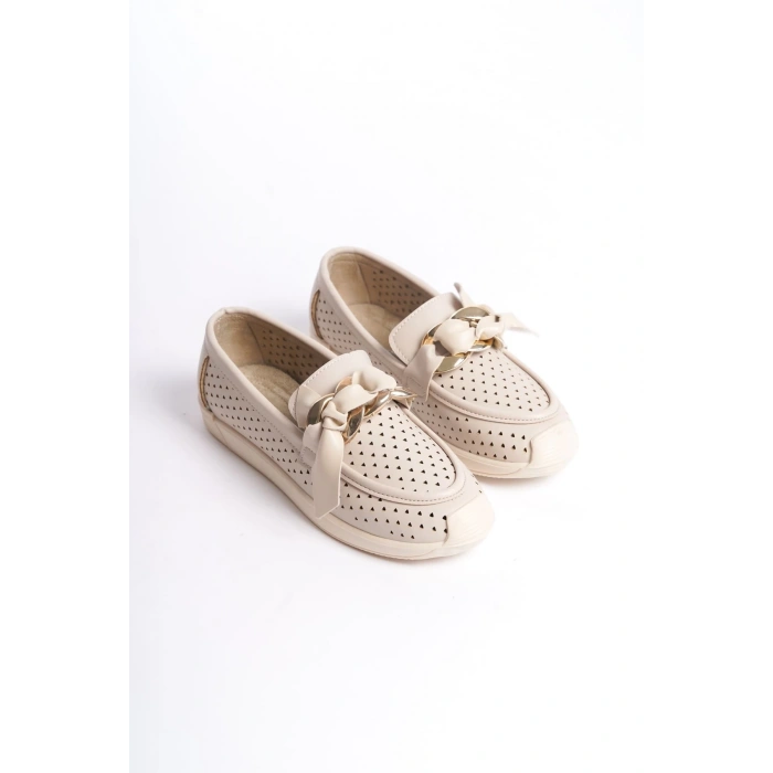 LYDIA Bağcıksız Ortopedik Rahat Taban Kalp Desenli Kadın Babet Ayakkabı  CKT - Krem